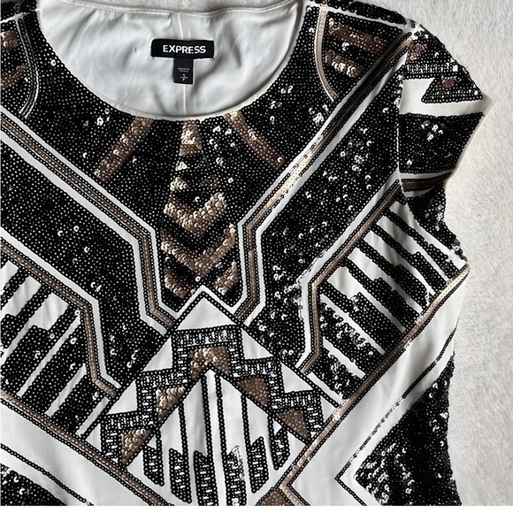 Monochrome Magic: Mini‎ Black & White Sequin Dress - Picture 4 of 6